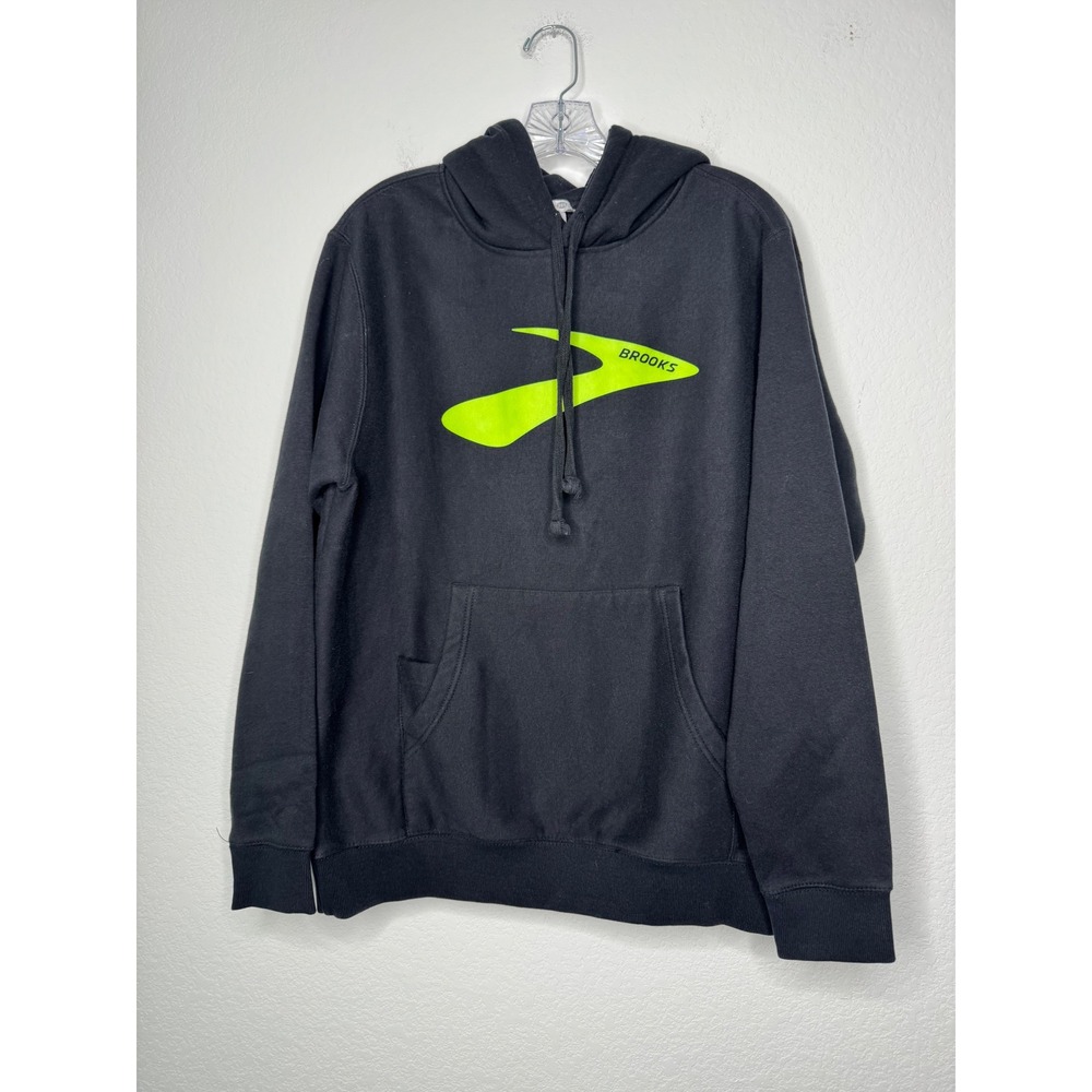 Team 365 Brooks Promotional Black Fleece Hoodie Green Logo Sweatshirt Size M